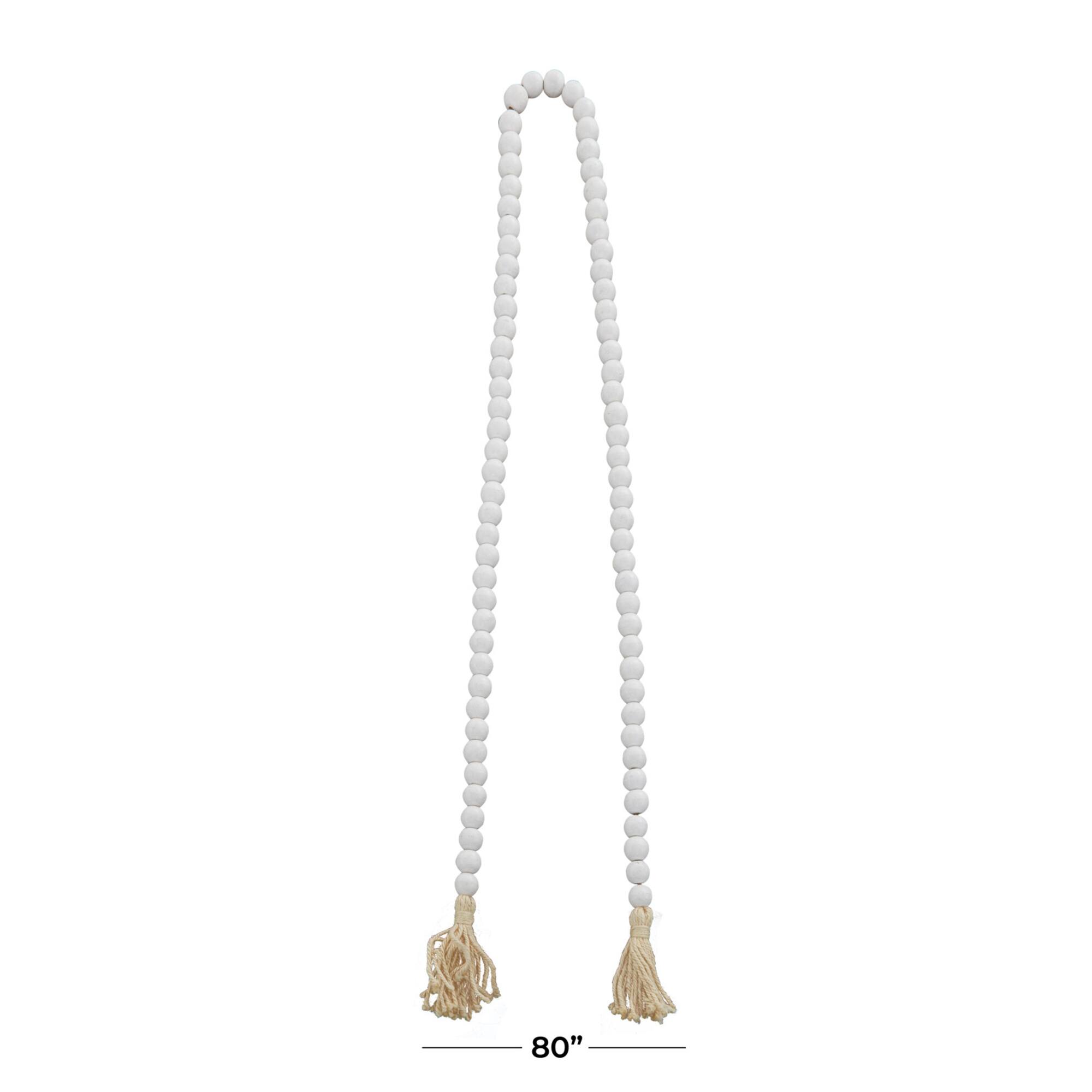 White Wood Bohemian Bead Garland 80" x 1" x 1"